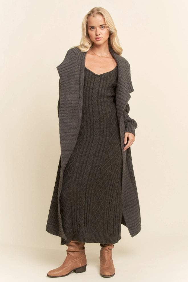 Ribbed Texture Cardigan & Maxi Dress Matching Set