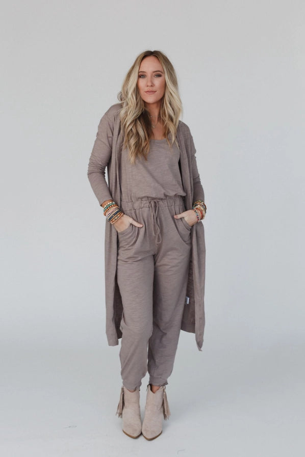 Set To Go Textured Jumpsuit and Cardigan Set – Mocha