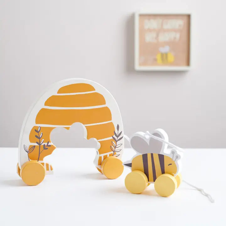 Skep & Bee Pull Toy | Wooden Pull-Along Toy