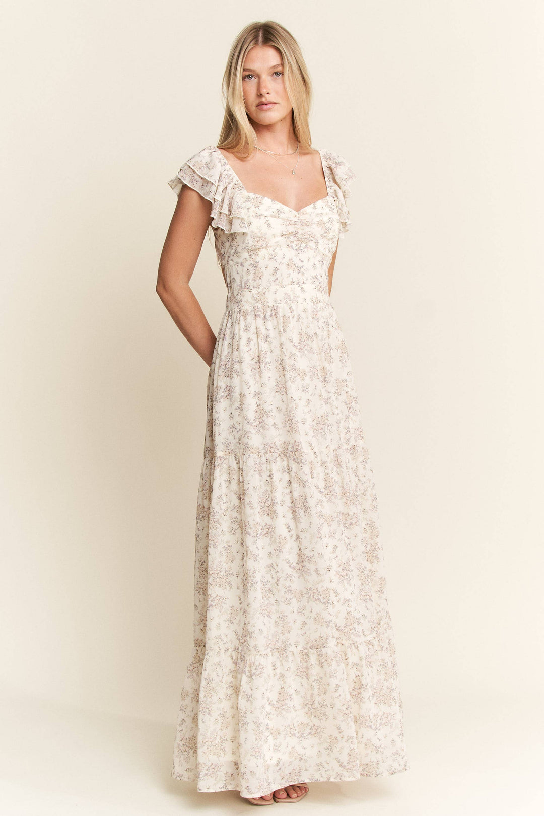 RUFFLE SLEEVE TIERED MAXI DRESS