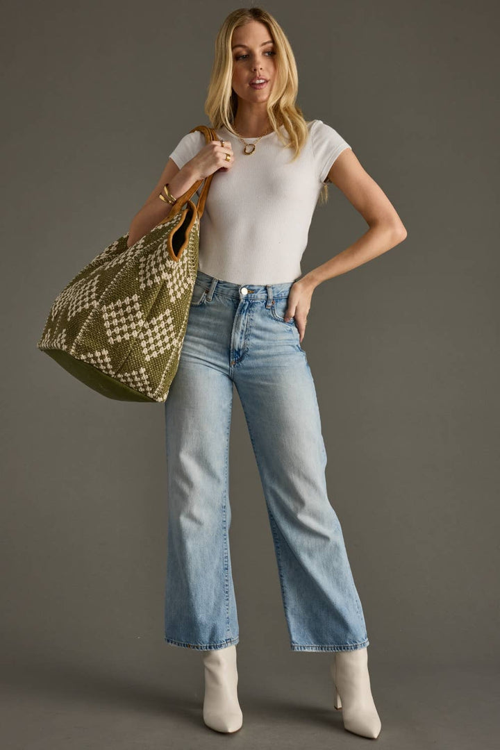 Olive & Cream Diamond Pattern Tote