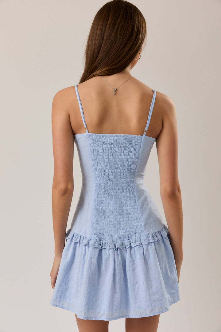 DROP WAIST COTTON EYELET MINI DRESS