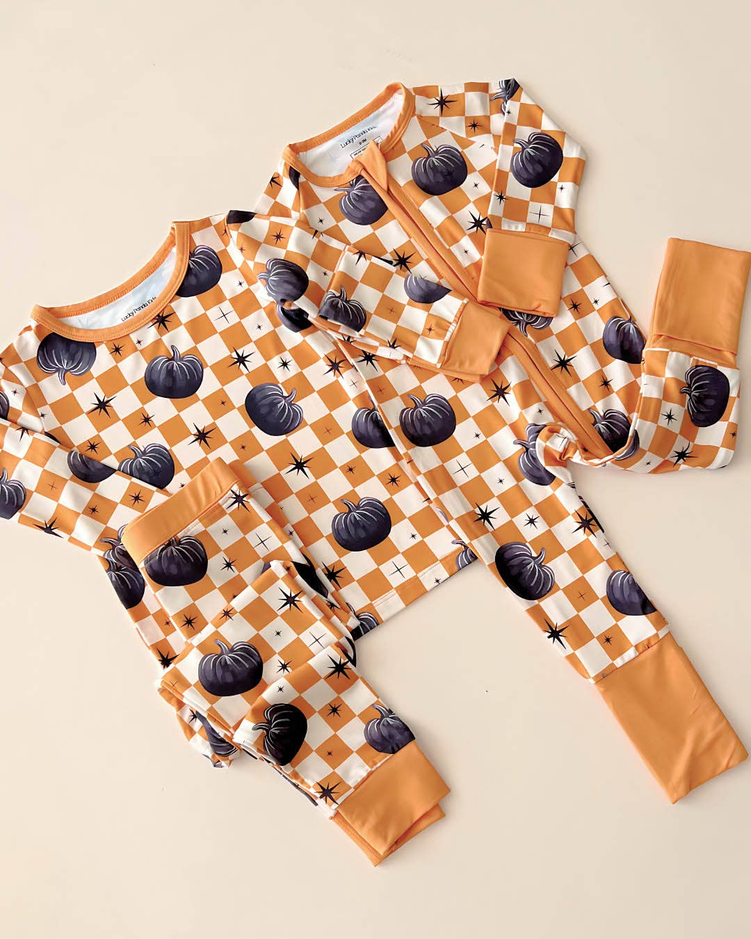 Bamboo Kids Two Piece Outfit | Checkered Pumpkin