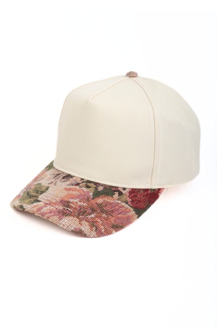 Floral Print Brocade 5 Panels Two Tone Baseball Cap