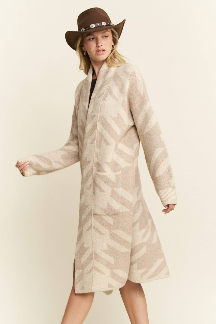 PLUS SIZE GIANT HOUNDSTOOTH PRINT CARDIGAN