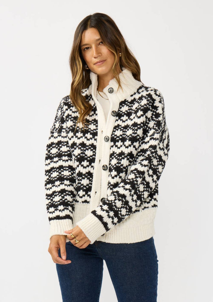 Geo Pattern Button Down Sweater Jacket