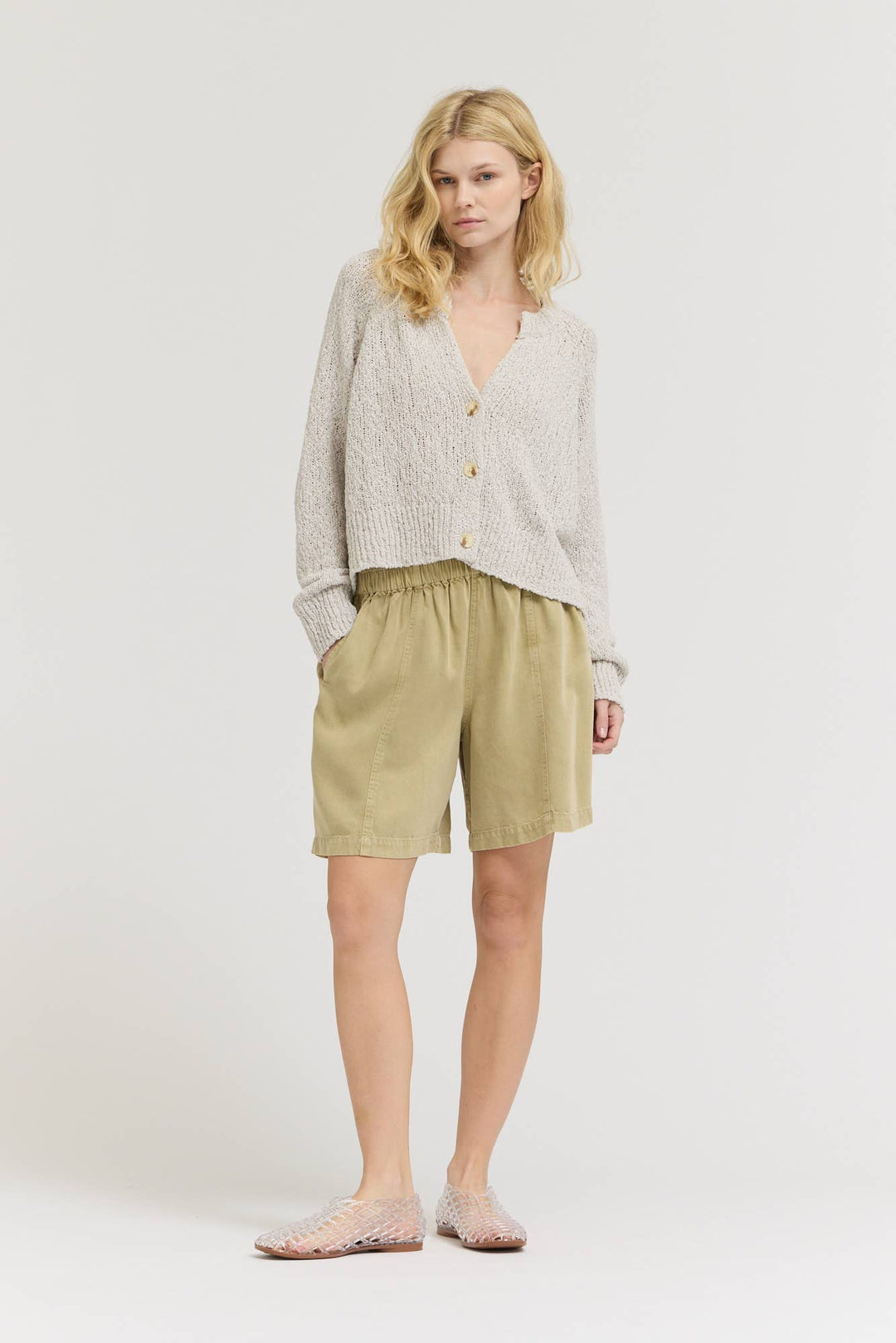 80476TY - TEXTURED VNECK CARDIGAN