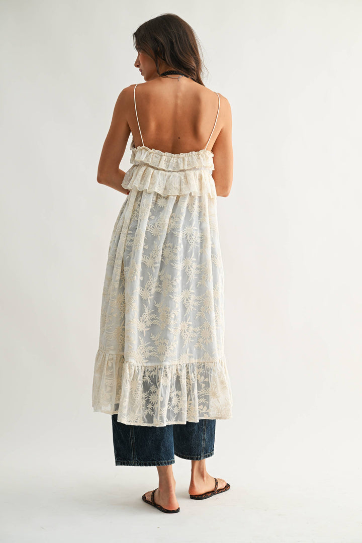 CJT27085 Sheer Floral Lace Ruffle Cover Up Top