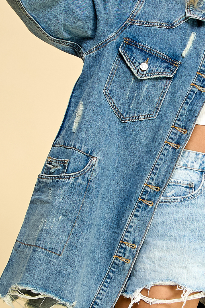 Distressed Denim Western Oversize Jacket