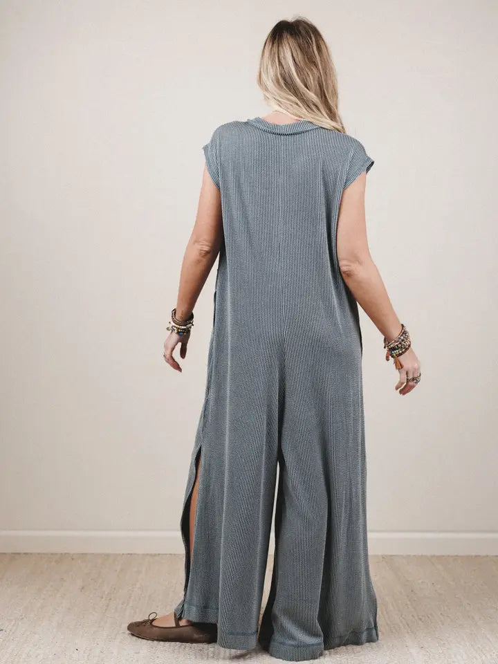 Madeline Textured Jumpsuit | Waffle Knit Wide-Leg Sleeveless Jumpsuit