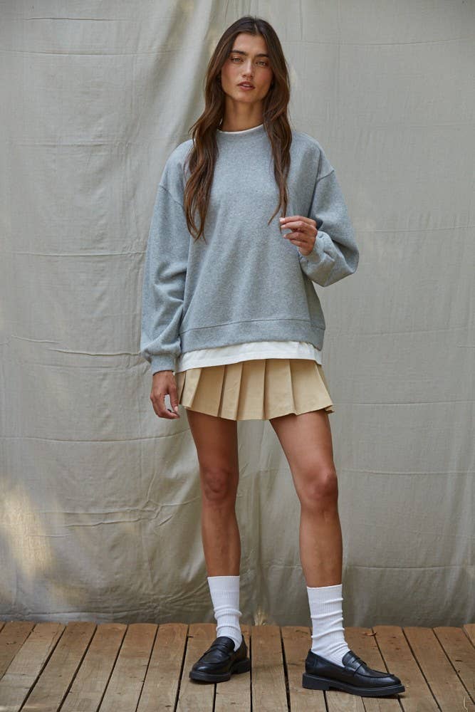 L8680 | Knit Cotton Polyester Crew Neck Sweatshirt Top