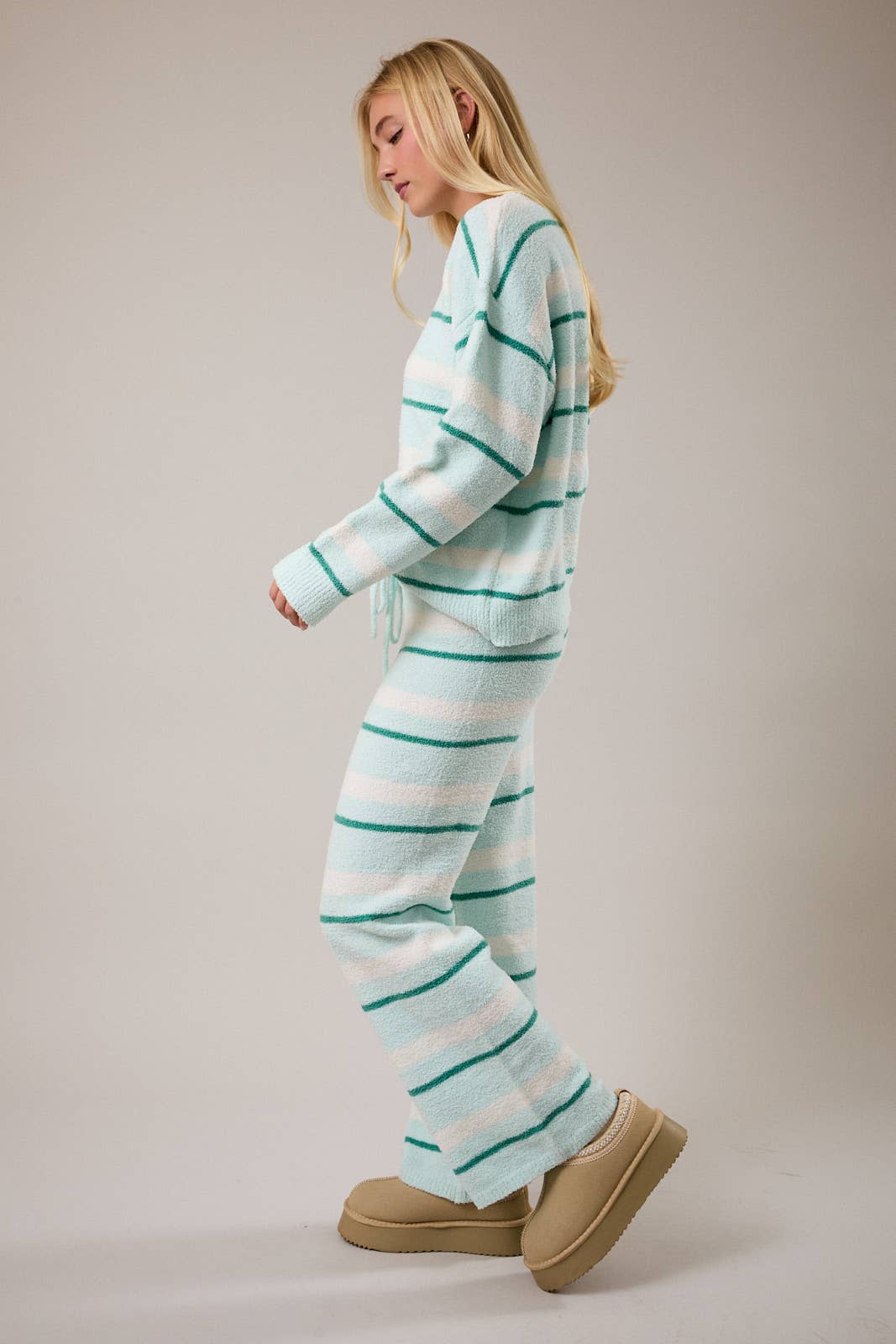 LONG SLEEVE STRIPE SWEATER TOP WITH WIDE LEG SWEATER PANTS (PREORDER)