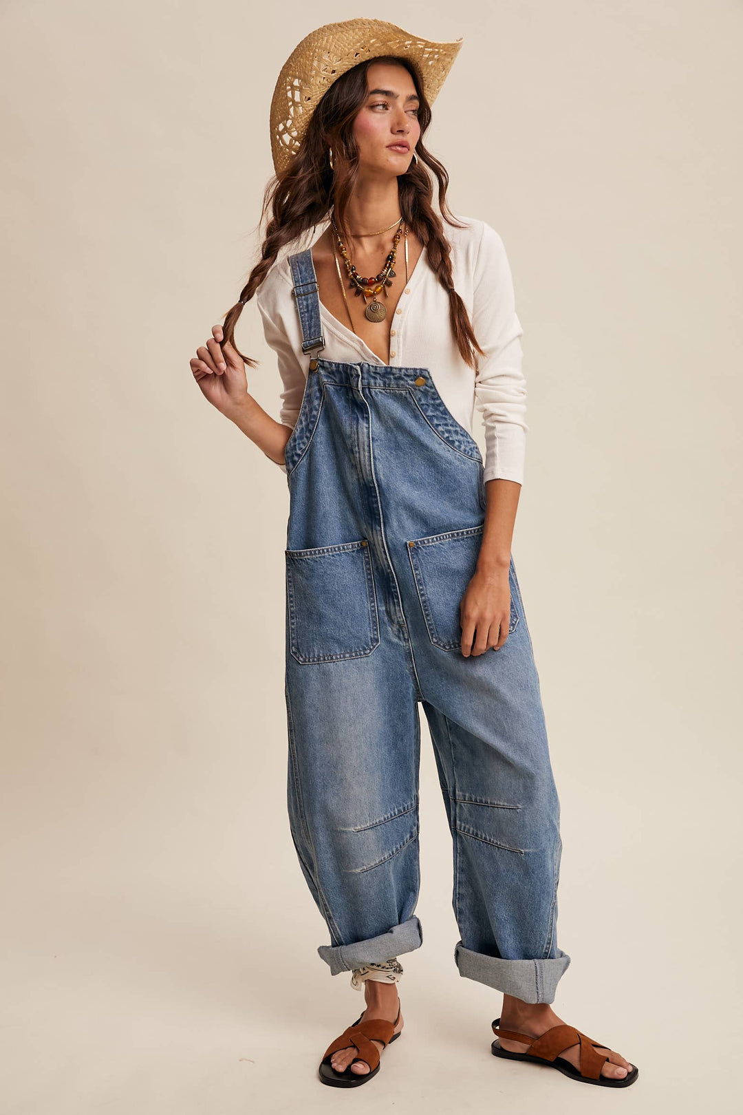 Western Wide-Leg Denim Overalls LRP0336