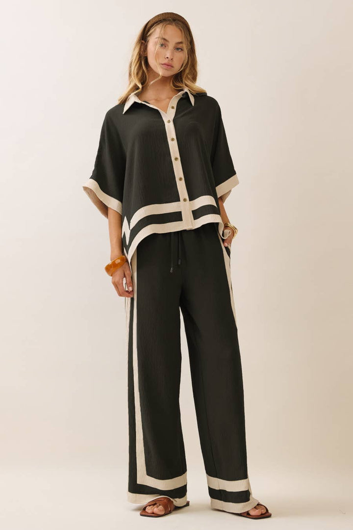 Contrast Trim Shirt With Matching Pants Set