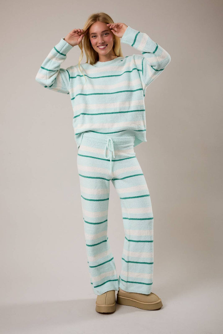 LONG SLEEVE STRIPE SWEATER TOP WITH WIDE LEG SWEATER PANTS (PREORDER)