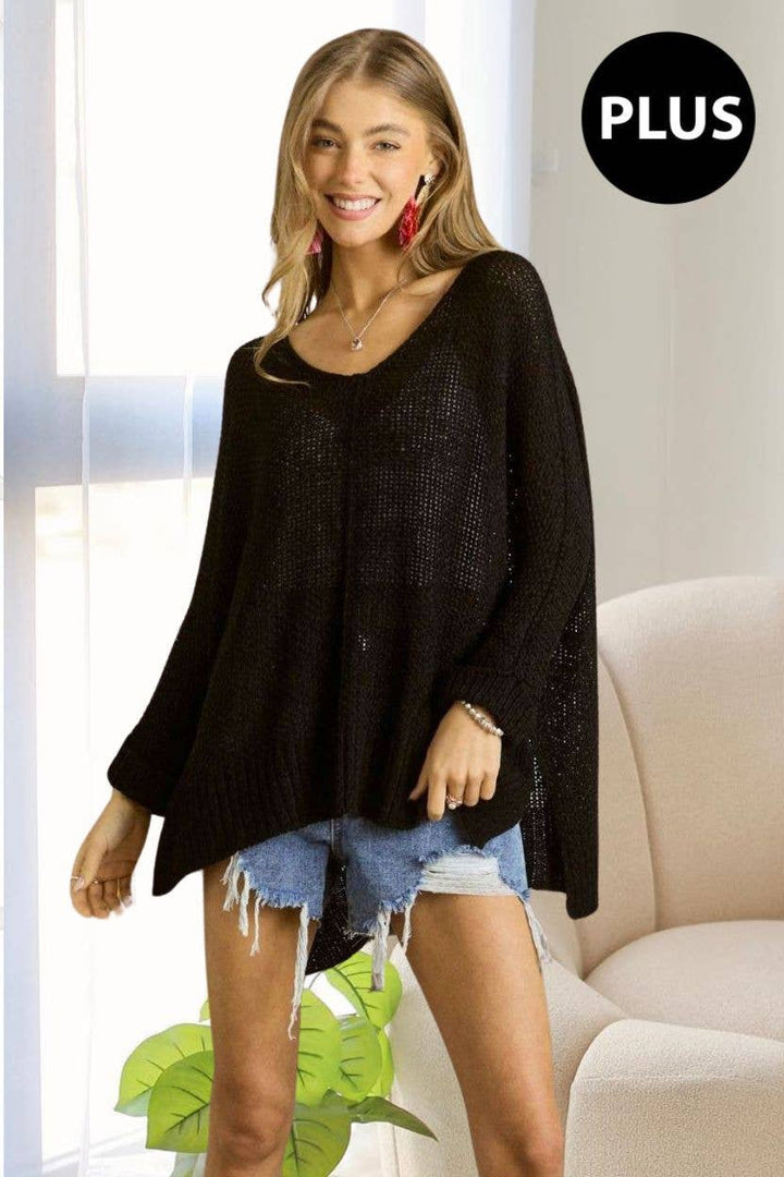 PLUS LOOSE FIT BASIC KNITTED SWEATER -CESW1922X