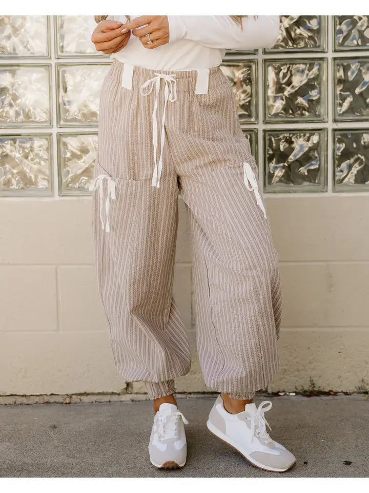 Brown Paisley Lantern Pants | Knot Waist Lounge Pants with Pockets