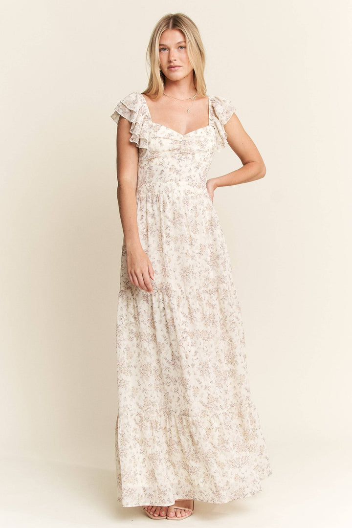 RUFFLE SLEEVE TIERED MAXI DRESS