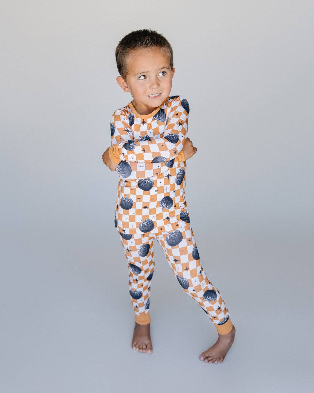 Bamboo Kids Two Piece Outfit | Checkered Pumpkin