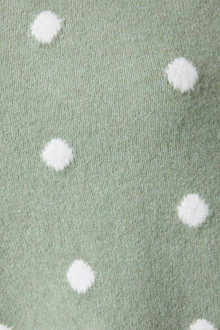 LONG SLEEVE CREW NECK POLKA DOT SWEATER CARDIGAN