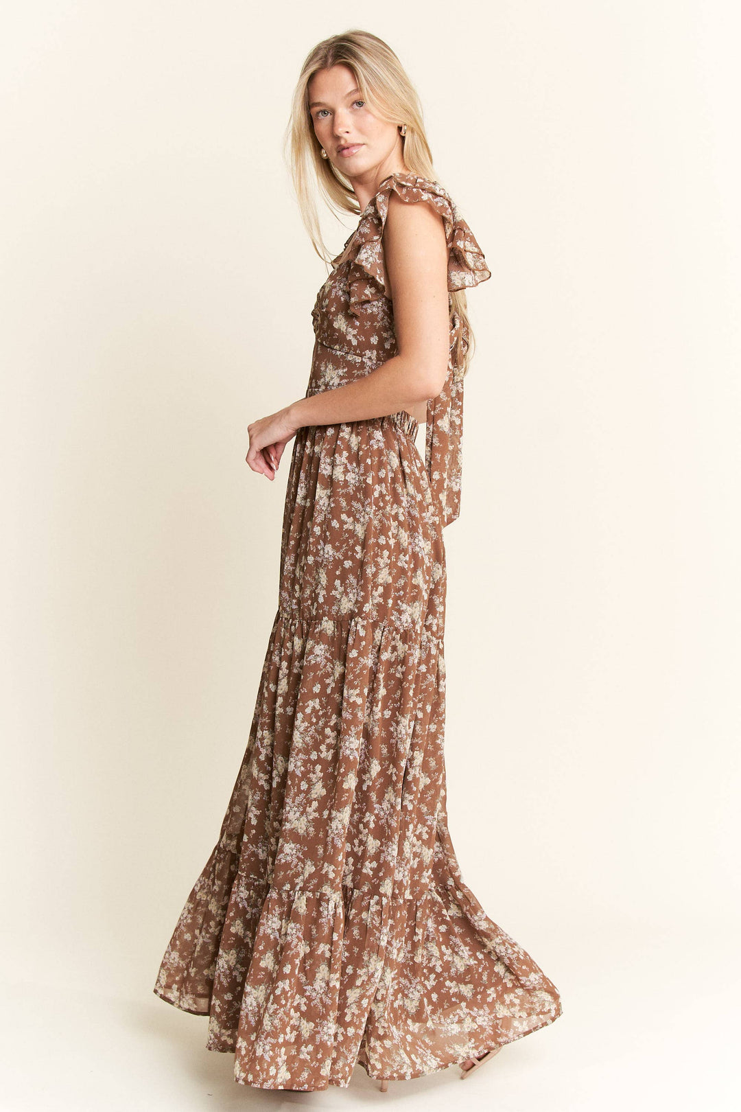 RUFFLE SLEEVE TIERED MAXI DRESS