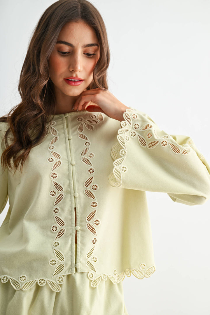 CS10207 Button-Front Lace Top and Short Set