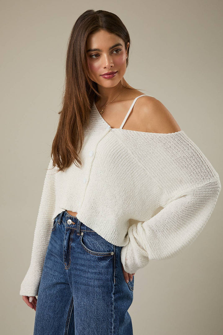 V-NECK LONG SLEEVE KNIT CARDIGAN
