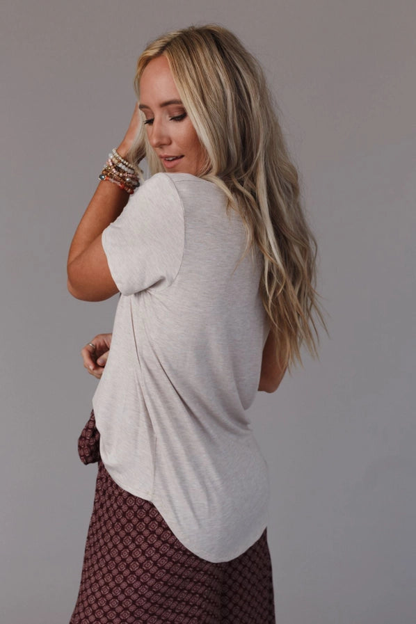 Scoop Neck Bralette Tee – Heather Oatmeal