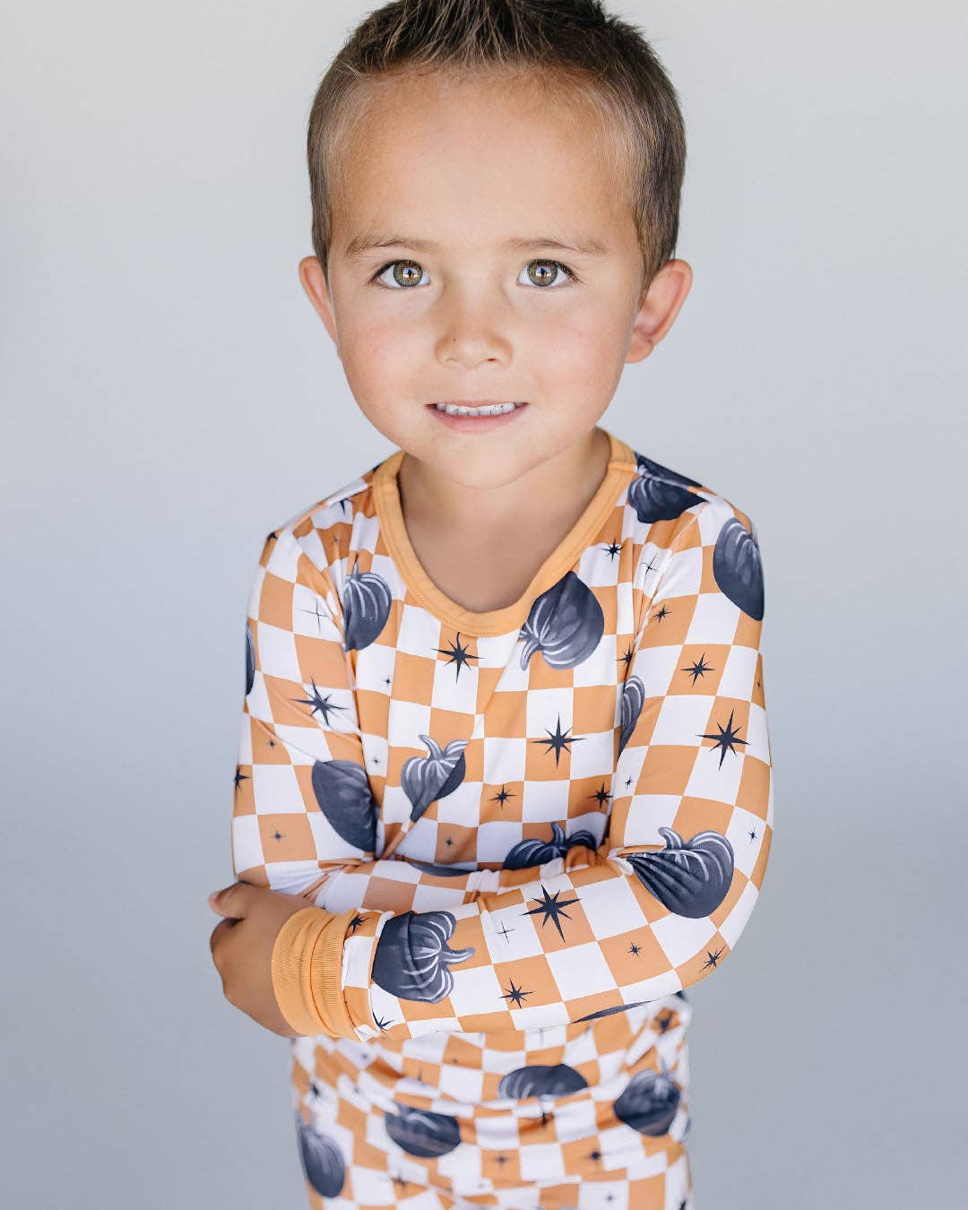 Bamboo Kids Two Piece Outfit | Checkered Pumpkin