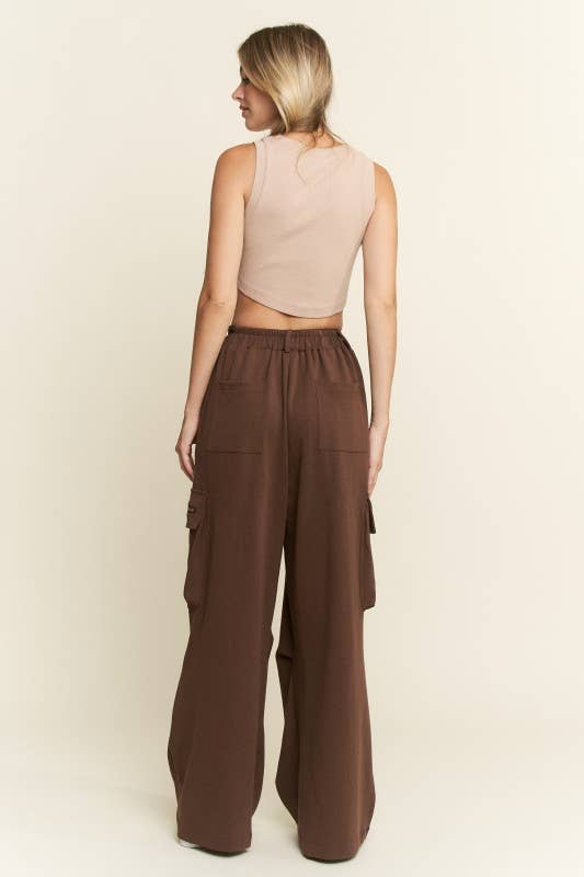 PLUS SIZE SOLID WIDE LEG CARGO PANTS