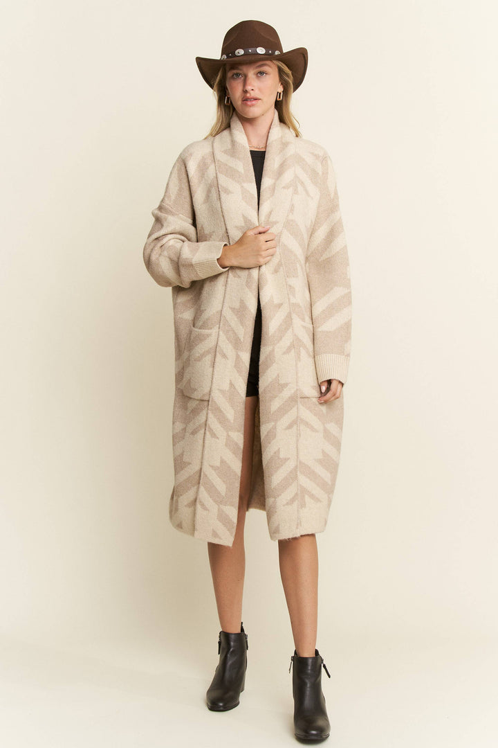 PLUS SIZE GIANT HOUNDSTOOTH PRINT CARDIGAN