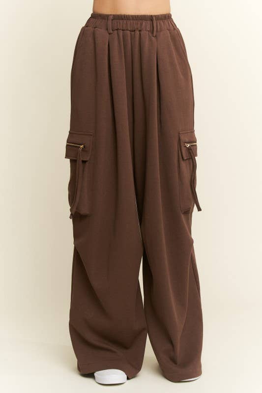 PLUS SIZE SOLID WIDE LEG CARGO PANTS