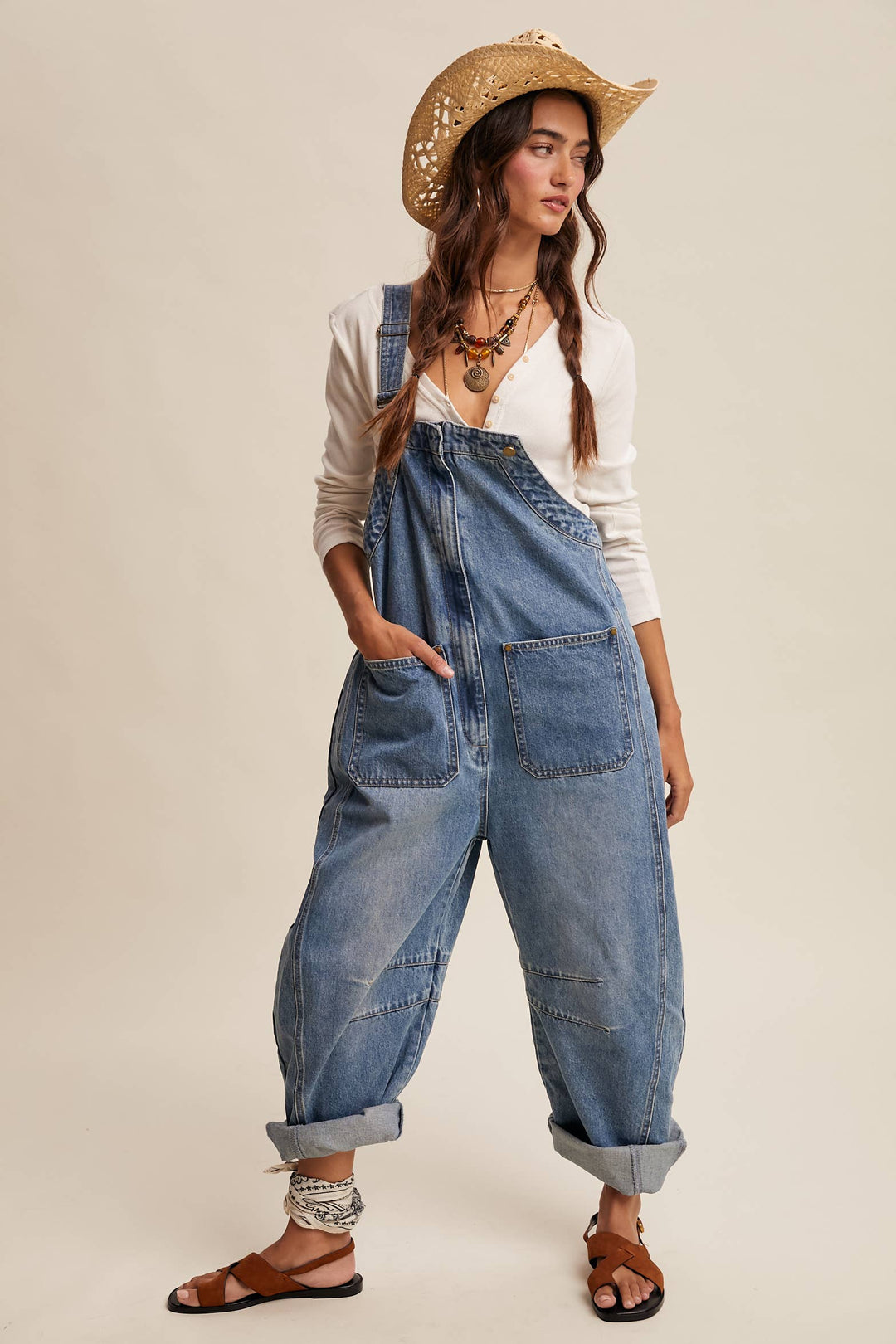 Western Wide-Leg Denim Overalls LRP0336