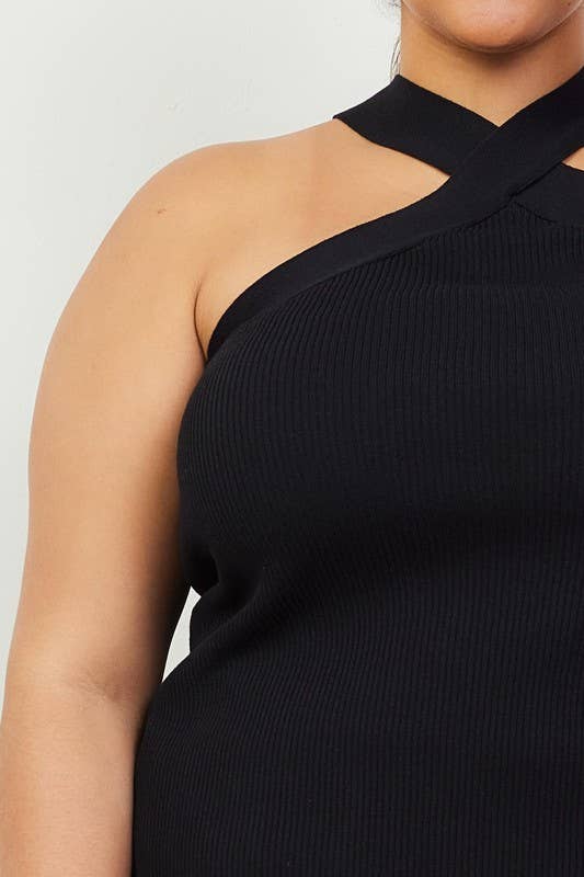 Plus Size Crossed Neck Sleeveless Sweater Top