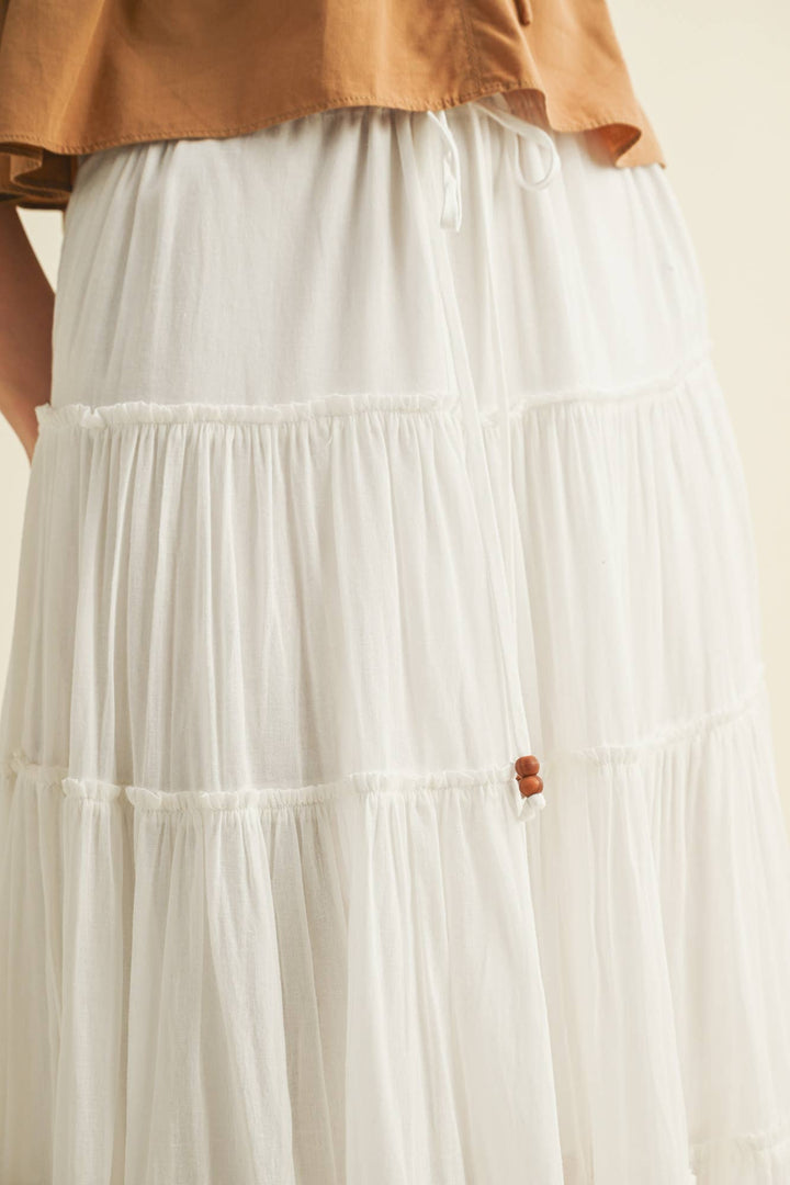 DRAWSTRING DETAIL TIERED MAXI SKIRT