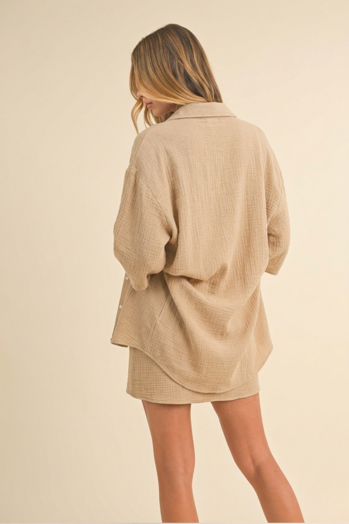 LINEN MINI DRESS AND BUTTON DOWN SHIRT SET