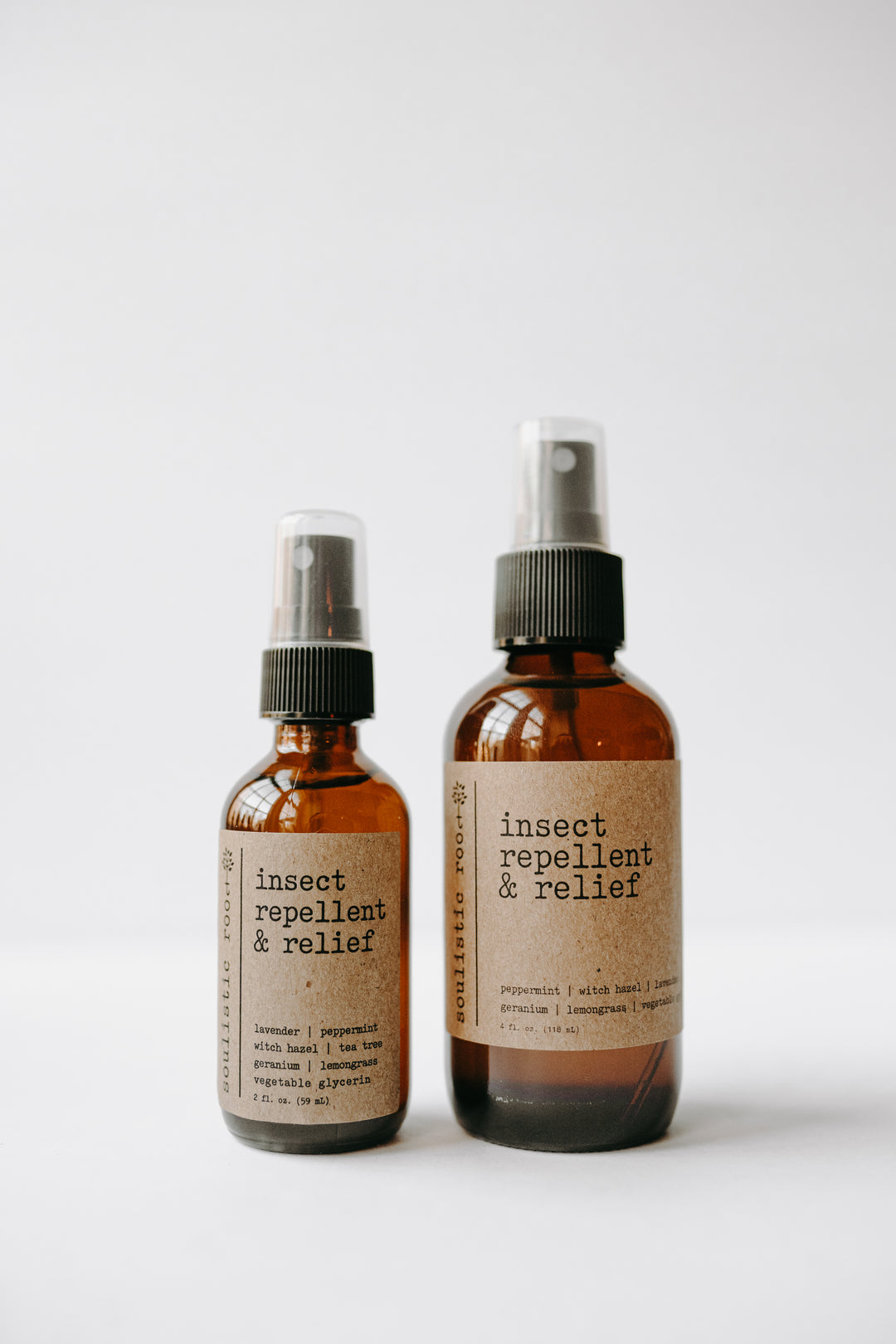 Two bottles of insect repellent and relief on a white background