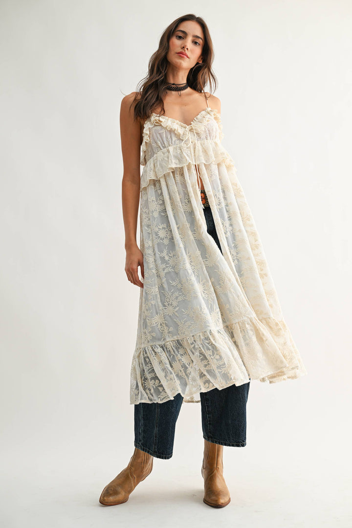 CJT27085 Sheer Floral Lace Ruffle Cover Up Top