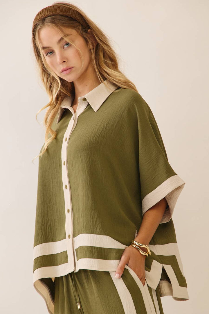 Contrast Trim Shirt With Matching Pants Set
