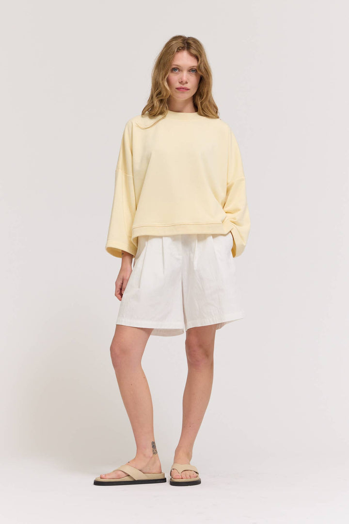 RIB AND TERRY CREWNECK TOP