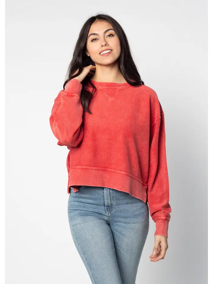 Corded Boxy Pullover | Oversized Cotton Fleece Sweatshirt in Red, Green & Navy