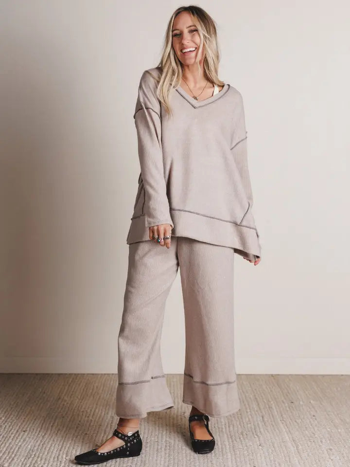 Mckayla Cozy Set – Taupe | Oversized Ribbed Lounge Set