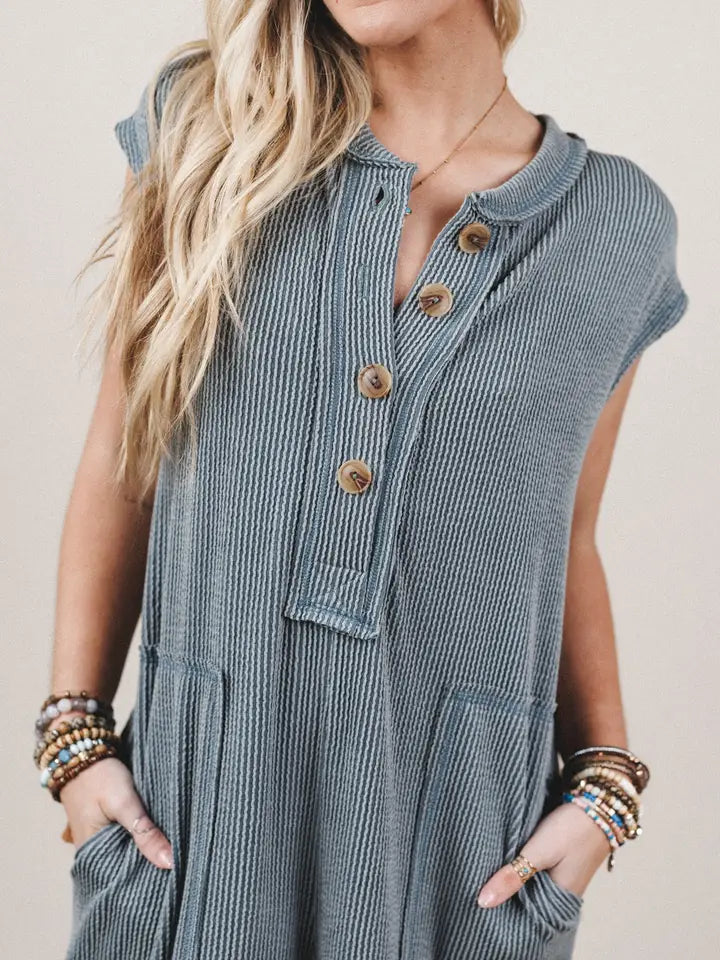 Madeline Textured Jumpsuit | Waffle Knit Wide-Leg Sleeveless Jumpsuit