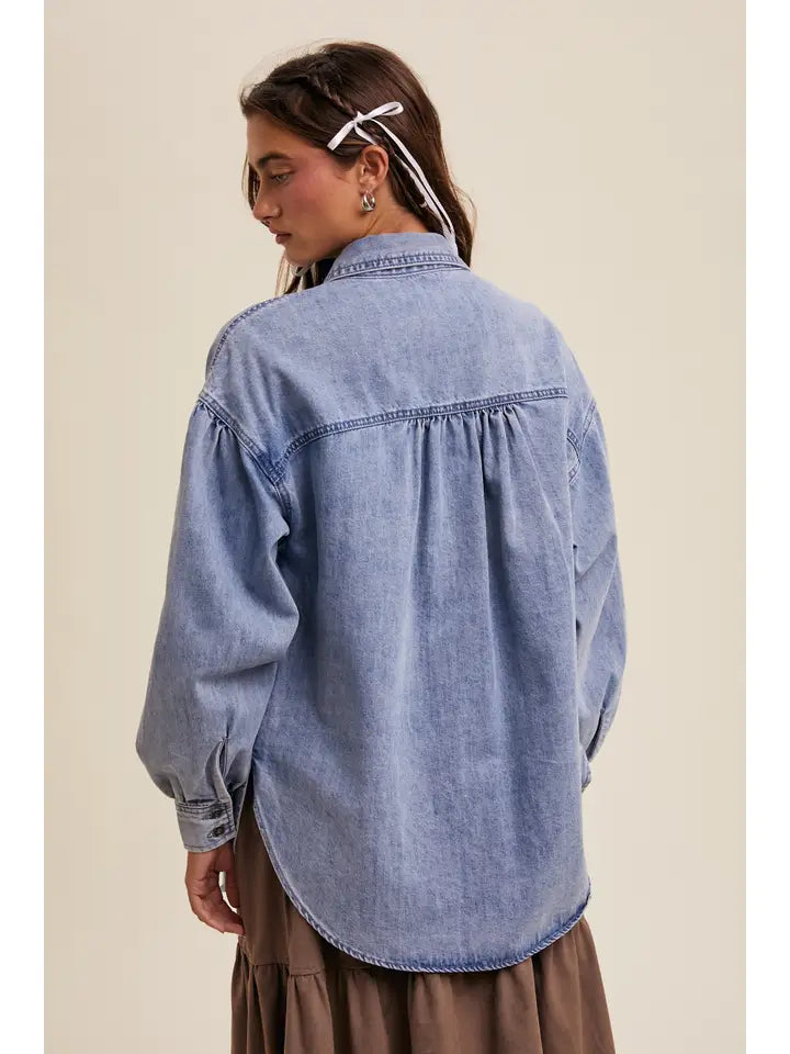 Heart Detail Oversized Denim Shirt