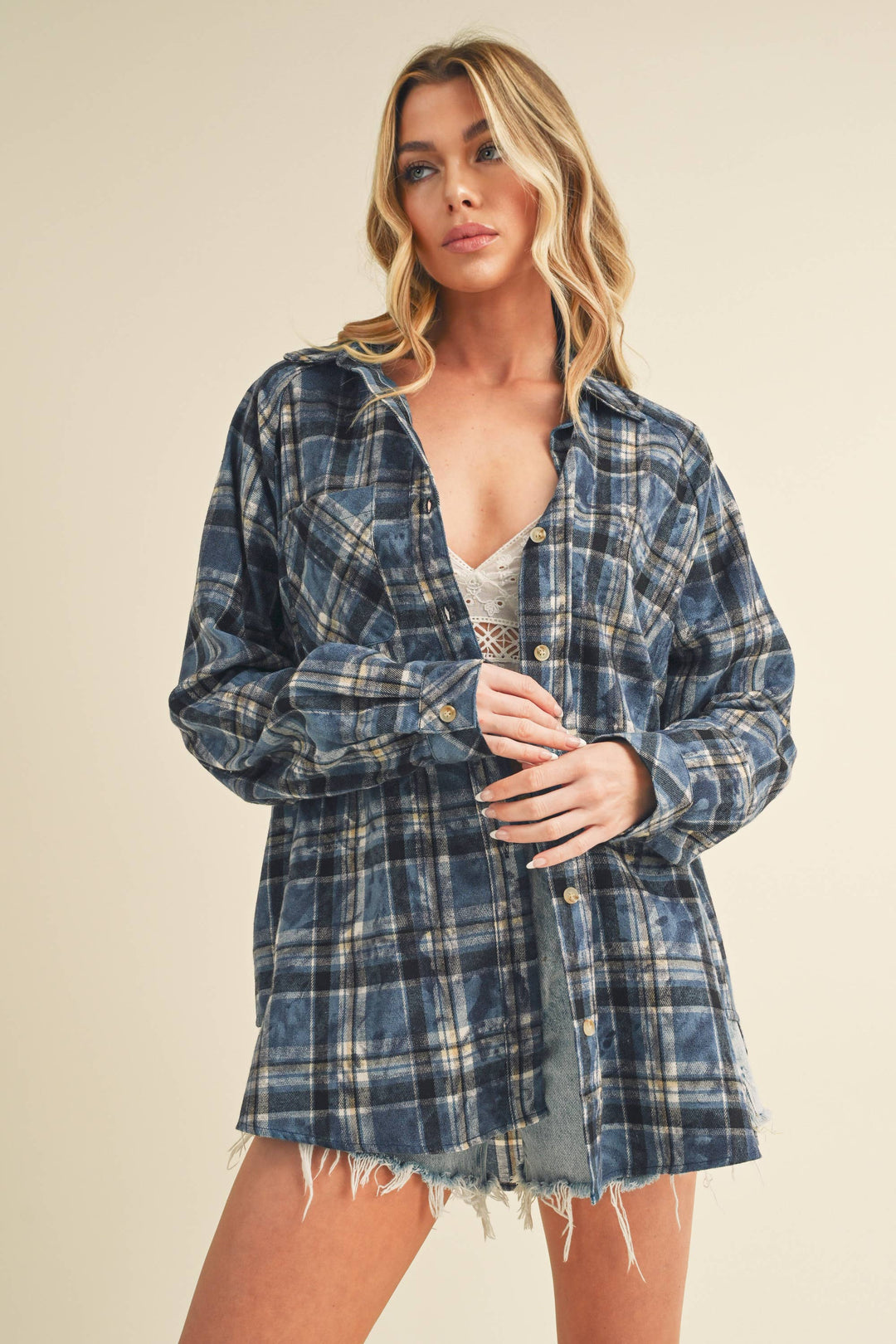 8323DN Laura Plaid Washed Flannel Shirt