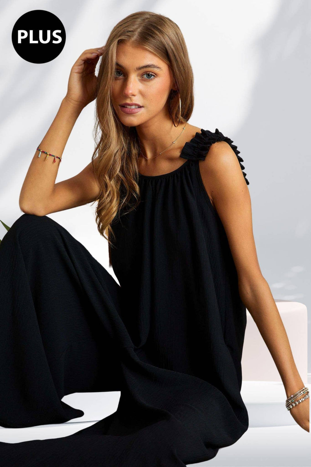 ELASTIC RUFFLE PLUS JUMPSUIT - AJP17037X