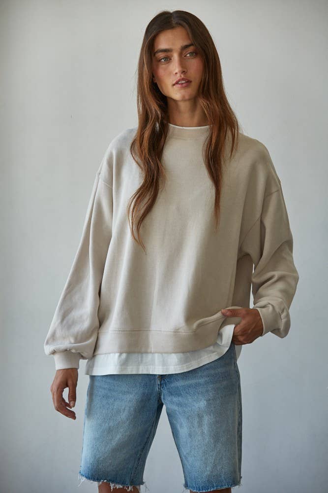 L8680 | Knit Cotton Polyester Crew Neck Sweatshirt Top