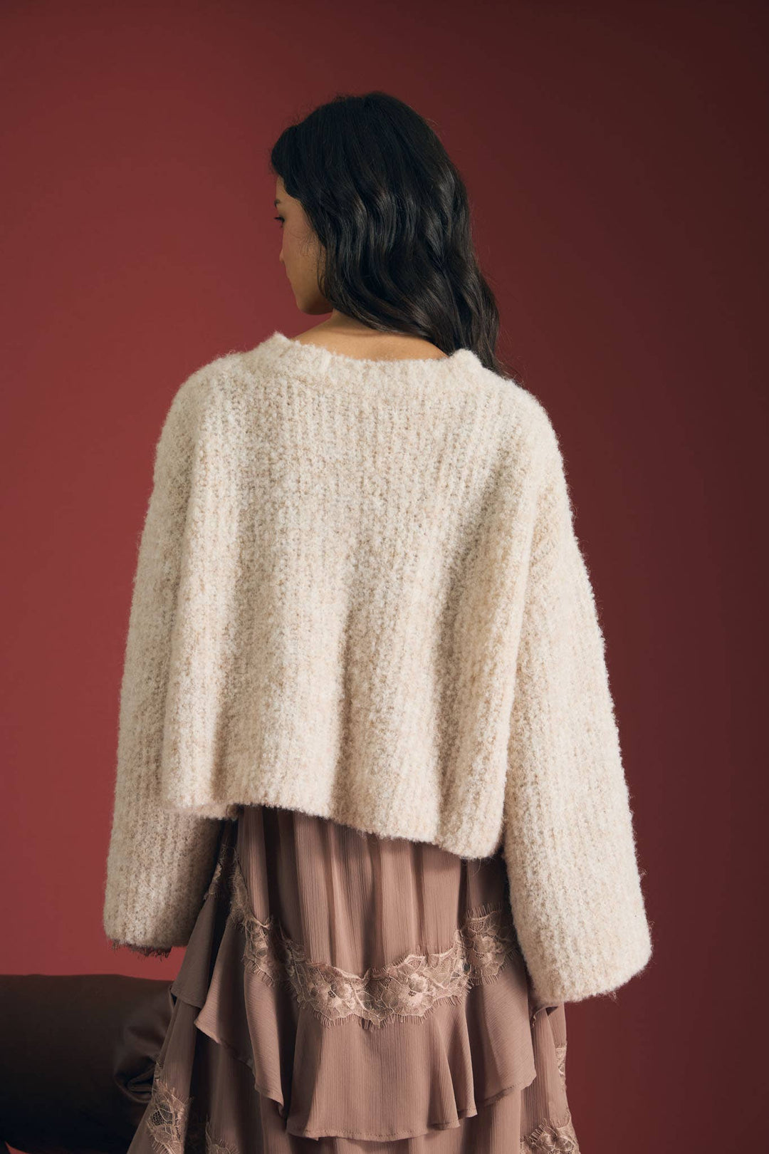 FUZZY KNIT BUTTON DOWN BOXY CARDIGAN SWEATER