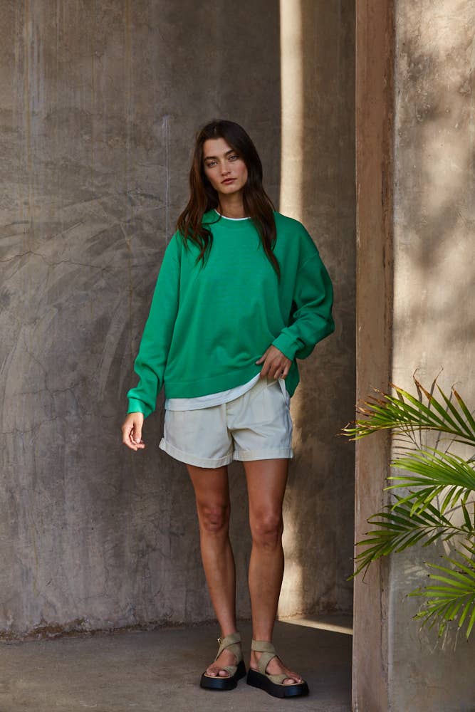 L8680 | Knit Cotton Polyester Crew Neck Sweatshirt Top