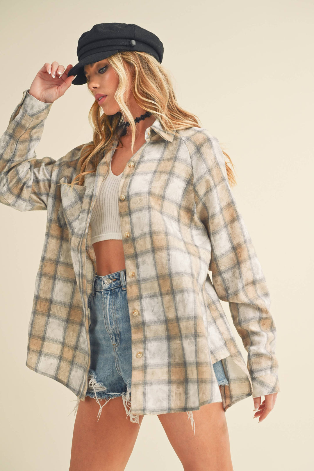 8323DN Laura Plaid Washed Flannel Shirt